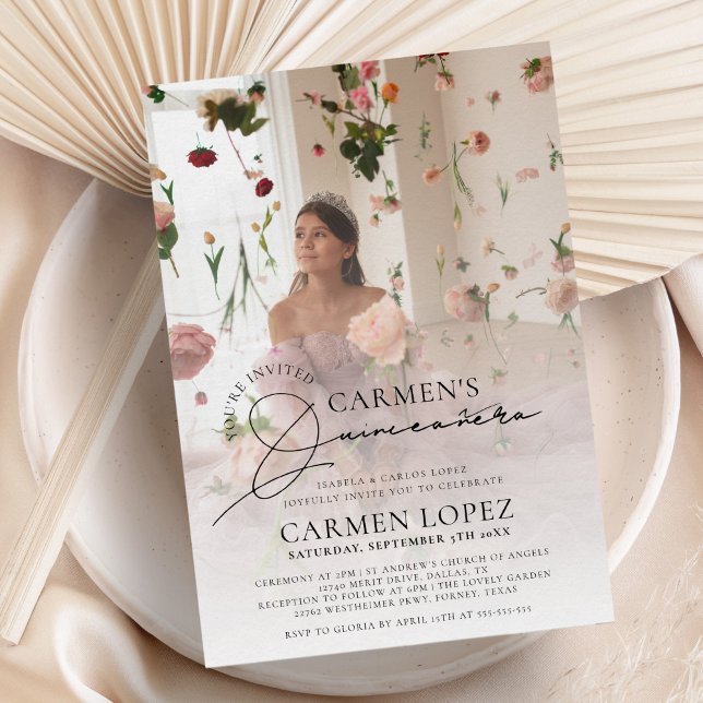Trendy Modern Photo Quinceanera Birthday Invitation (Creator Uploaded)