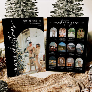 Trendy Modern Photo What A Year Merry Christmas Holiday Card