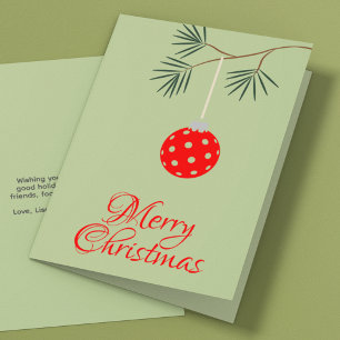 Trendy Modern Pickleball Ornament Green Christmas Holiday Card