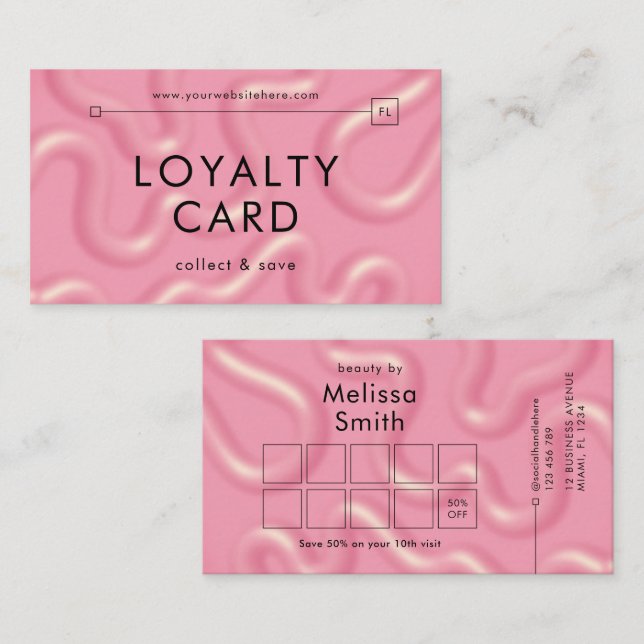 Trendy Modern Pink Abstract Beauty Spa Salon Loyalty Card (Front/Back)