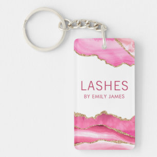 Trendy Modern Pink Agate Lash Extensions Beauty Key Ring