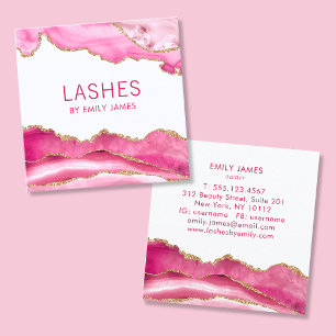 Trendy Modern Pink Agate Lash Extensions Beauty Square Business Card