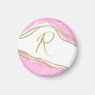 Trendy Modern Pink and Gold Glitter Effects Magnet