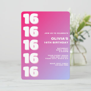 Trendy Modern Pink Gradient 16th Birthday Invitation