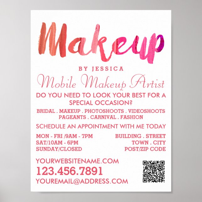 Trendy Modern Pink Makeup Artist Advertising Poster (Front)