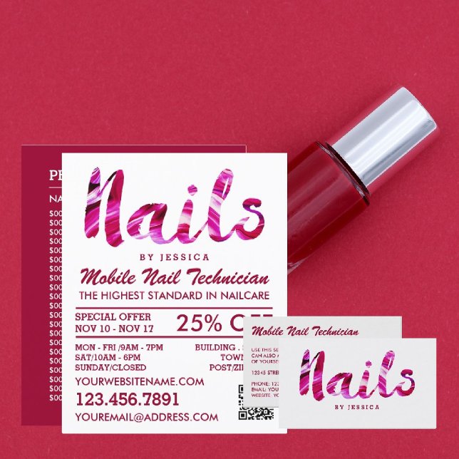 Trendy Modern Pink Nail Technician Business Card (Creator Uploaded)