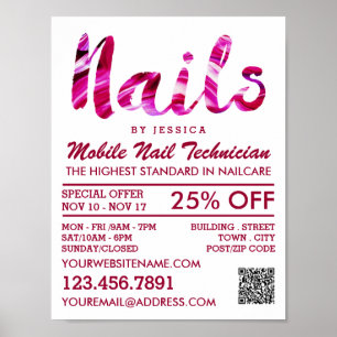 Trendy Modern Pink Nail Technician, Nail Salon Poster