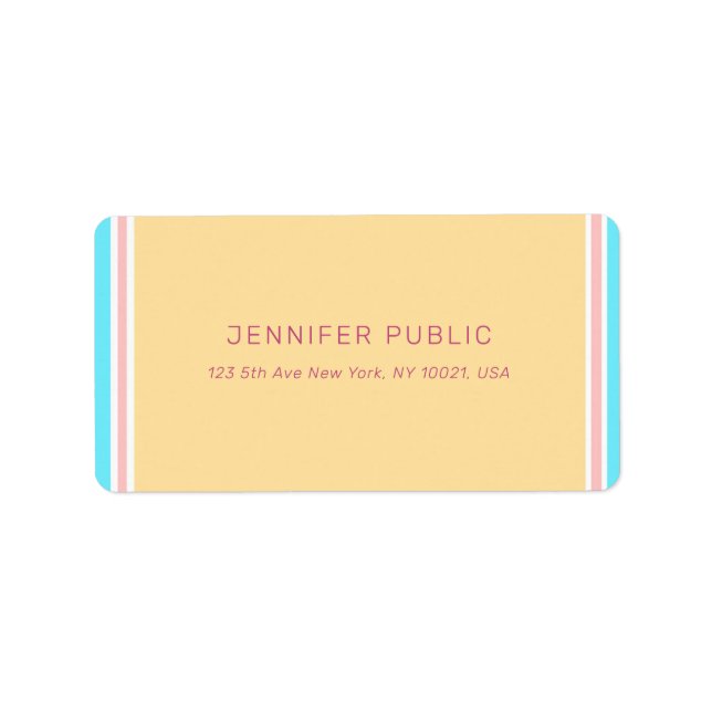 Trendy Modern Pink Yellow Blue Template Address Label (Front)