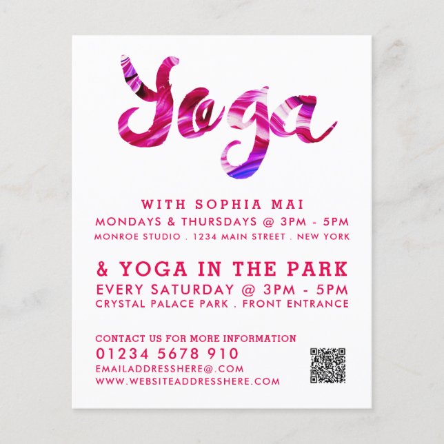 Trendy Modern Pink Yoga Class Advertising Flyer (Front)