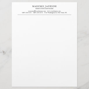 Trendy Modern Plain Black & White Professional Custom Letterhead