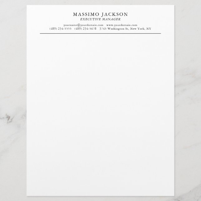 Trendy Modern Plain Black & White Professional Custom Letterhead (Front)