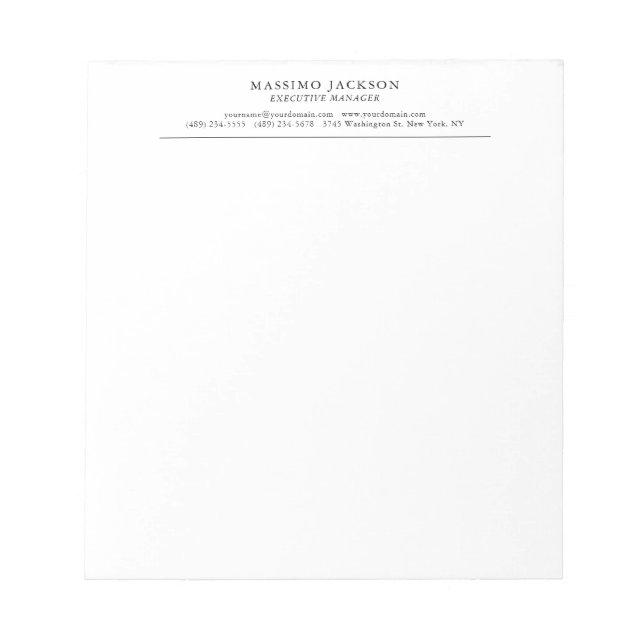 Trendy Modern Plain Black & White Professional Notepad (Front)