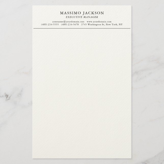 Trendy Modern Plain Black & White Professional Stationery (Front)
