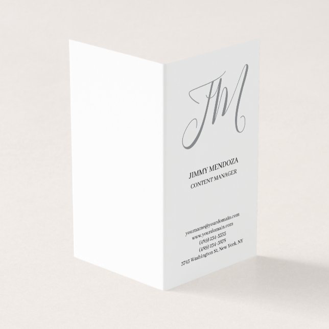 Trendy modern plain simple handwriting monogram business card (Outside)