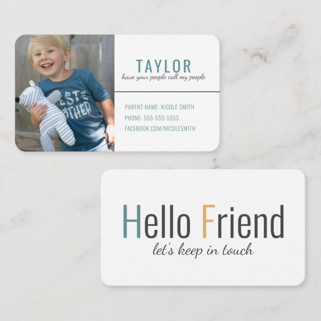 Trendy Modern Playdate Calling Card Mum Card  (Front/Back)