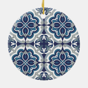 Trendy Modern Portuguese Tiles Azulejos Blue       Ceramic Tree Decoration