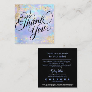 Trendy Modern Purple Opal & Gold Thank You Square Business Card