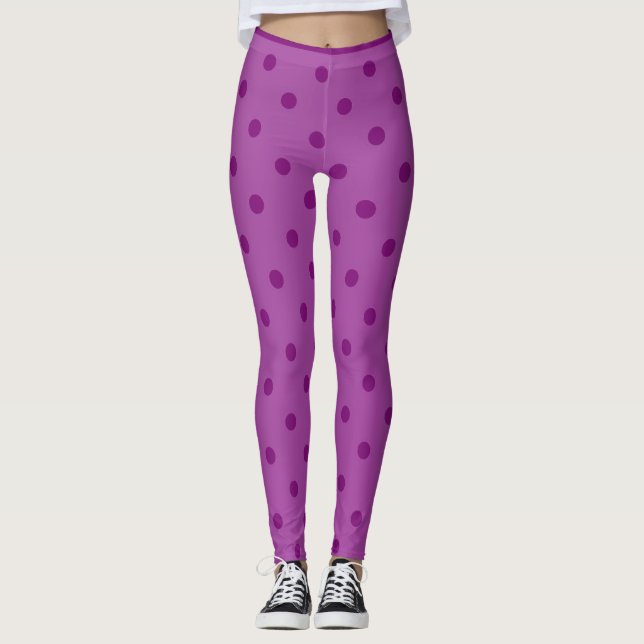 Trendy Modern Purple Polka Dot Leggings (Front)