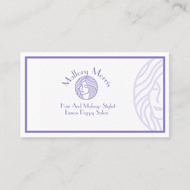 Trendy & Modern Purple Tone Makeup/Hair Stylist Business Card (Front)