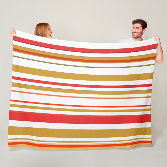 Trendy Modern Red and Gold Stripes Fleece Blanket (In Situ)
