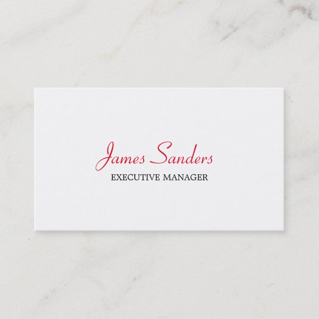 Trendy Modern Red Black White Executive Manager Business Card (Front)