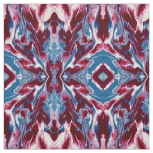 Trendy Modern Red Blue Marble Pattern Fabric