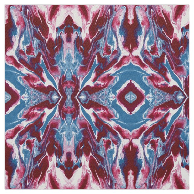 Trendy Modern Red Blue Marble Pattern Fabric (Swatch)