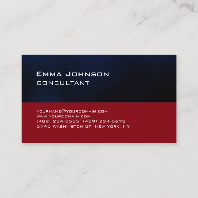 Trendy Modern Red Blue Stripes Consultant Business Card (Front)