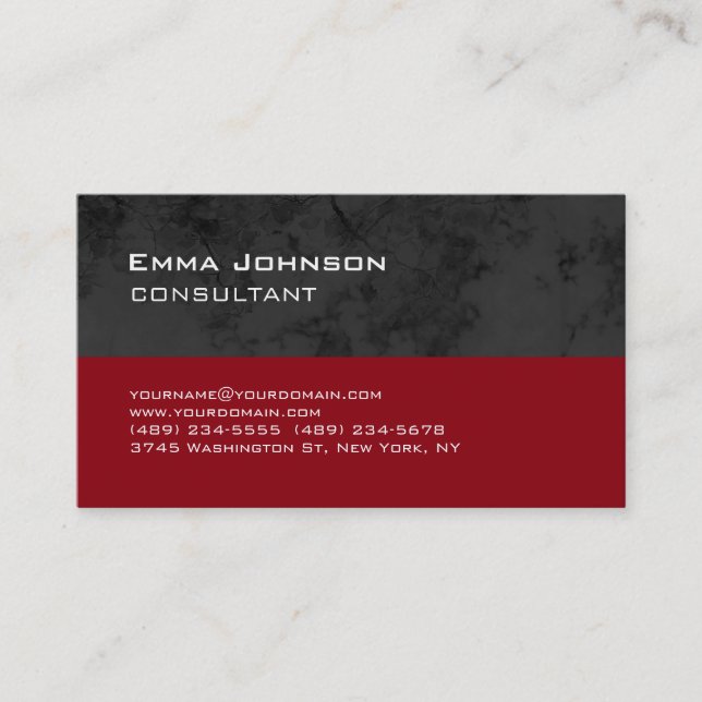 Trendy Modern Red Grey Black Stripes Consultant Business Card (Front)