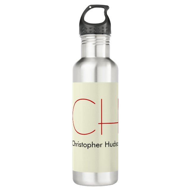 Trendy Modern Red Monogram Beige  710 Ml Water Bottle (Front)