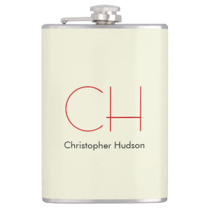 Trendy Modern Red Monogram Beige  Hip Flask