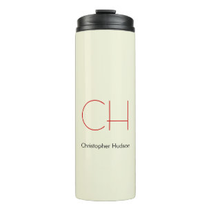 Trendy Modern Red Monogram Beige  Thermal Tumbler