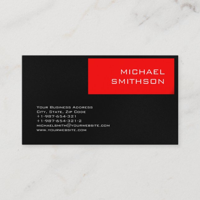 Trendy Modern Red Stripe Black Grey Business Card (Front)