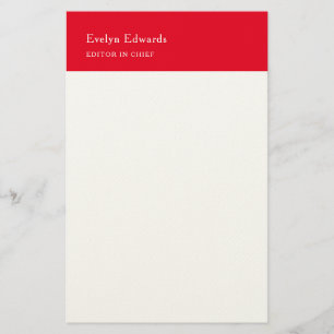 Trendy Modern Red White Minimalist Plain Stationery