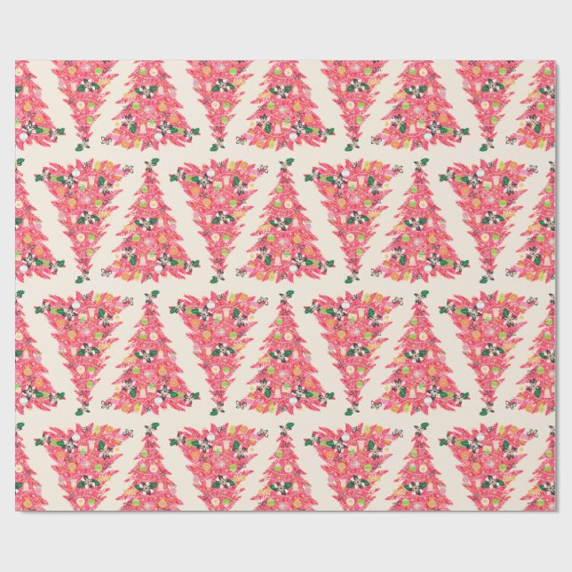 trendy modern retro colour festive christmas tree wrapping paper (Flat)