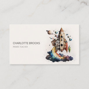 Trendy Modern Rocket Ship Playground Teacher Business Card