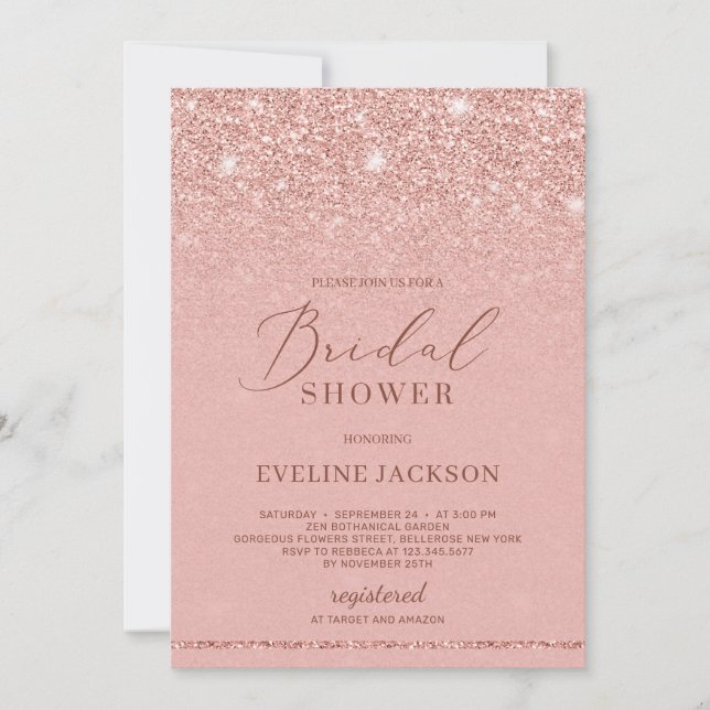 Trendy modern rose gold glitter bridal shower invitation (Front)