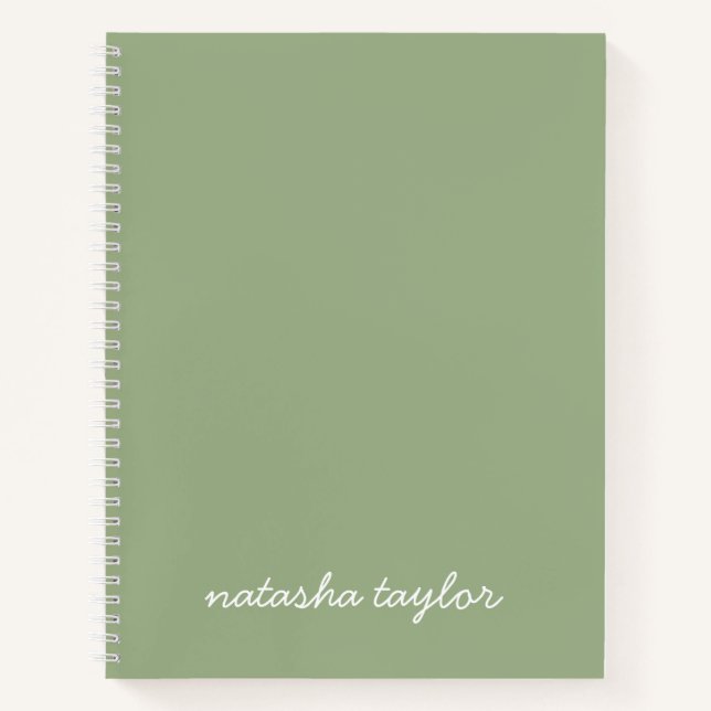 Trendy Modern Sage Green Script Monogram Name Notebook (Front)