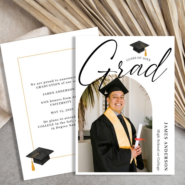 Trendy Modern Script Arch Photo Graduation  Announcement (Creator Uploaded)