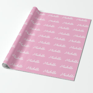 Trendy Modern Script Custom Name Pink and White Wrapping Paper
