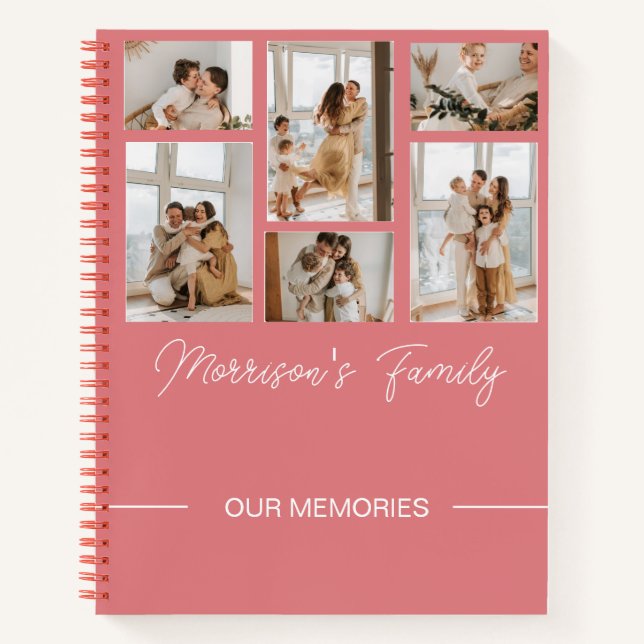 Trendy Modern Script Family Name & Photo Collage  Notebook (Front)