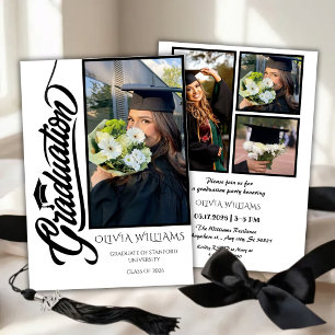 Trendy Modern Script Graduation Photo Invitation