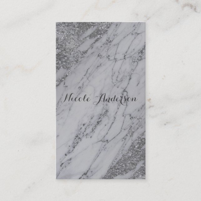 Trendy Modern Silver Glam Chic Marble Elegant Business Card (Front)