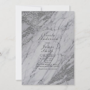 Trendy Modern Silver Glamour Marble Invitation