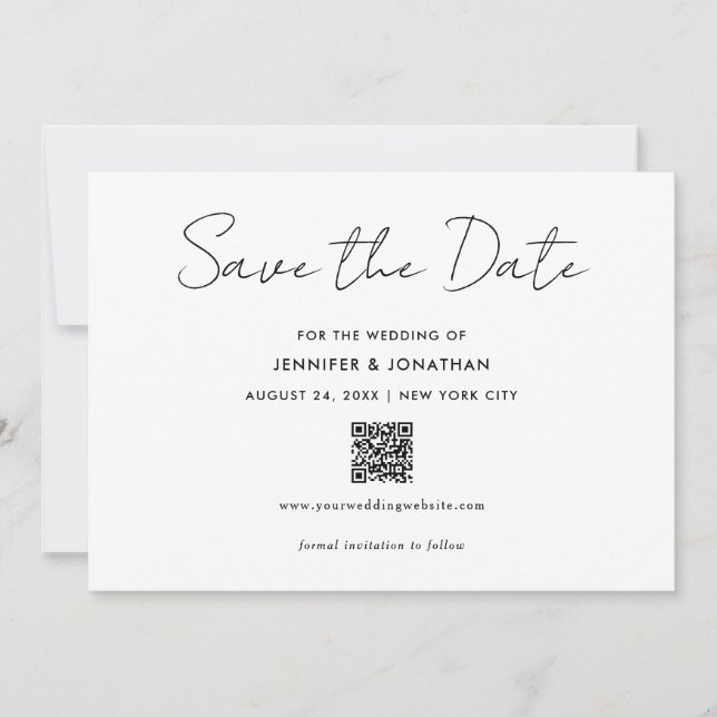 Trendy Modern Simple Black And White Handwritten Save The Date (Front)