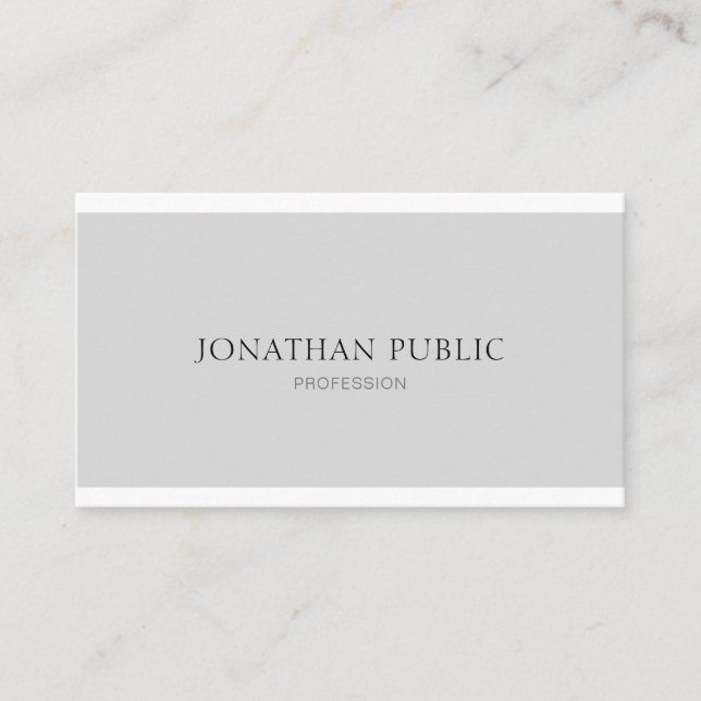 Trendy Modern Simple Elegant Grey White Design Business Card (Front)