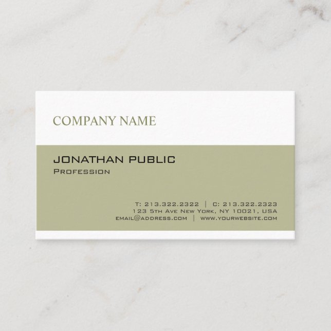 Trendy Modern Simple Green White Company Plain Business Card (Front)