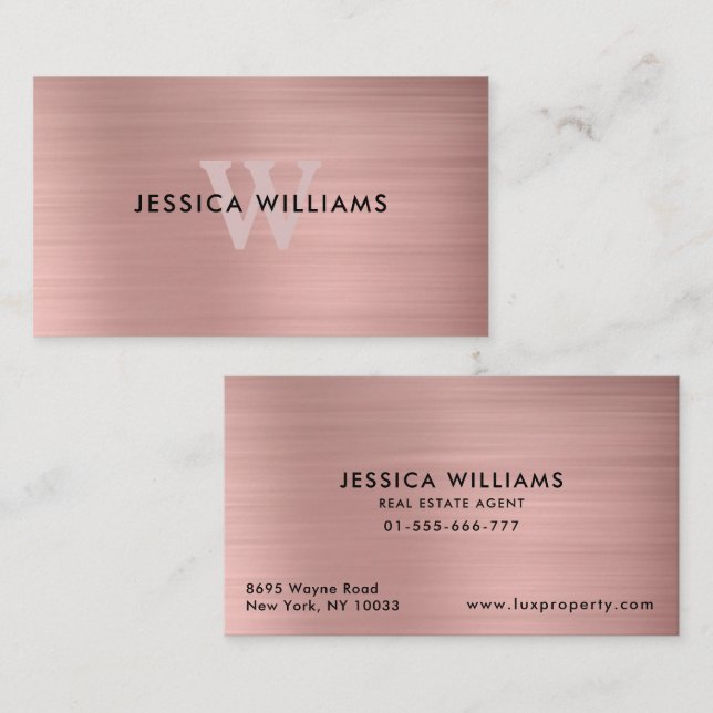Trendy Modern Simple Monogram Rose Gold   Business Card (Front/Back)