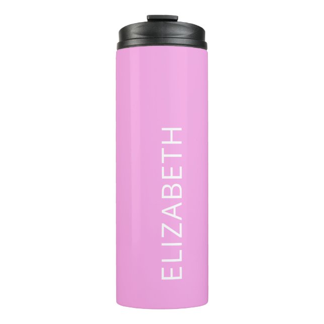 Trendy Modern Simple Personalised Name Pink White Thermal Tumbler (Front)
