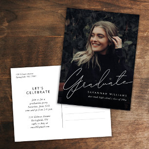 Trendy Modern Simple Script Photo Graduation   Invitation Postcard